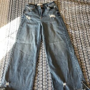 Stylish Distressed Denim Wide-Leg Jeans